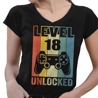 Level 18 Unlocked 18Th Video Gamer Birthday Boy Gift V2 Women V-Neck T-Shirt - Seseable