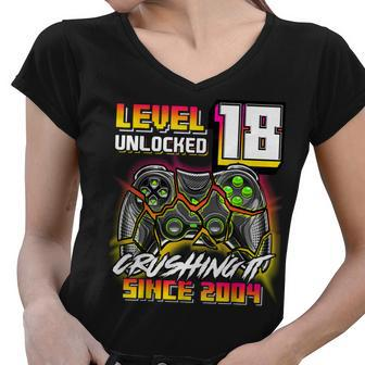 Level 18 Unlocked Crushing It 2004 Video Game 18Th Birthday Women V-Neck T-Shirt - Seseable