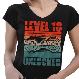 Level 18 Unlocked - Video Gamer Boy 18Th Birthday Gaming Women V-Neck T-Shirt - Seseable