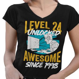 Level 24 Unlocked Awesome 1998 24Th Birthday Man Video Game Women V-Neck T-Shirt - Seseable