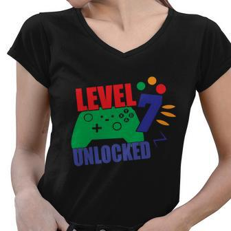 Level 7 Unlocked 7Th Gamer Video Game Birthday Video Game Graphic Design Printed Casual Daily Basic Women V-Neck T-Shirt - Thegiftio UK