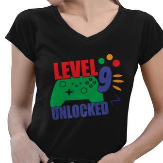 Level 9 Unlocked 9Th Gamer Video Game Birthday Video Game Graphic Design Printed Casual Daily Basic Women V-Neck T-Shirt - Thegiftio UK