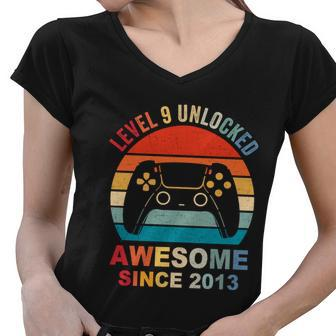 Level 9 Unlocked Awesome 2013 Video Game 9Th Birthday Boy Cool Gift Women V-Neck T-Shirt - Monsterry DE