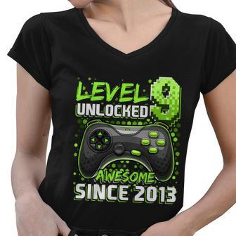 Level 9 Unlocked Awesome 2013 Video Game 9Th Birthday Gift V2 Women V-Neck T-Shirt - Monsterry