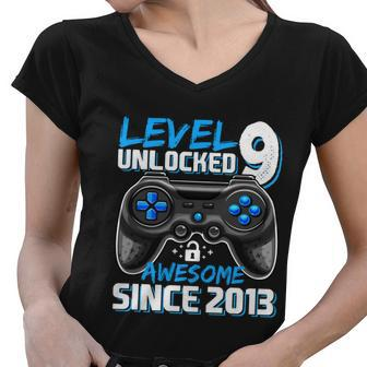 Level 9 Unlocked Awesome 2013 Video Game 9Th Birthday Gift Women V-Neck T-Shirt - Monsterry