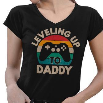 Leveling Up To Daddy 2021 Pregnancy Announcement Gift Idea To Husband Men Becoming A Daddy Baby Reveal Gift Fathers Day Women V-Neck T-Shirt - Thegiftio UK