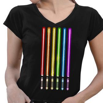 Lgbt Flag Light Swords Saber Gay Pride Women V-Neck T-Shirt - Monsterry UK