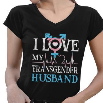 Lgbt Gay Lesbian Pride I Love My Transgender Husband Graphic Design Printed Casual Daily Basic Women V-Neck T-Shirt - Thegiftio UK
