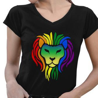 Lgbt Gay Pride Flag Proud Lion Lgbt Gay Pride Graphic Design Printed Casual Daily Basic Women V-Neck T-Shirt - Thegiftio UK