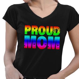 Lgbt Proud Mom Lgbtq Flag Gay Pride Mother Cool Gift Women V-Neck T-Shirt - Monsterry CA