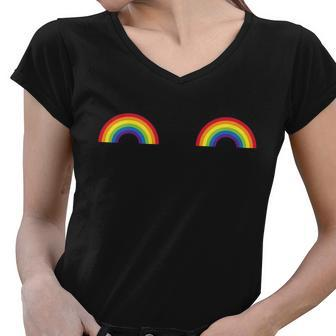 Lgbt Rainbow Boobs Gay Pride Women V-Neck T-Shirt - Monsterry DE