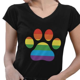 Lgbt Rainbow Pride Furry Dog Paw Pride Month Women V-Neck T-Shirt - Monsterry