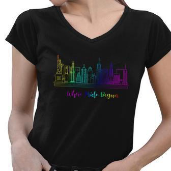 Lgbt Where Pride Began New York Skyline Women V-Neck T-Shirt - Monsterry CA