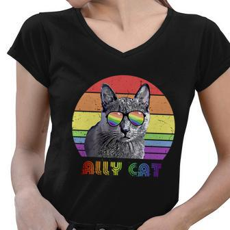 Lgbtq Ally Cat Rainbow Gay Pride Flag Lgbt Gift V4 Women V-Neck T-Shirt - Monsterry DE