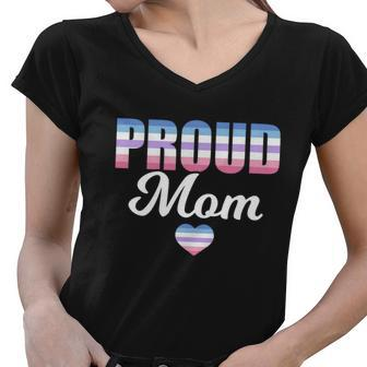 Lgbtq Bigender Flag Heart Proud Mom Mothers Day Bi Gender Meaningful Gift Women V-Neck T-Shirt - Monsterry AU