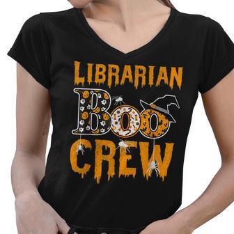 Librarian Teacher Boo Crew Halloween Librarian Teacher Women V-Neck T-Shirt - Seseable