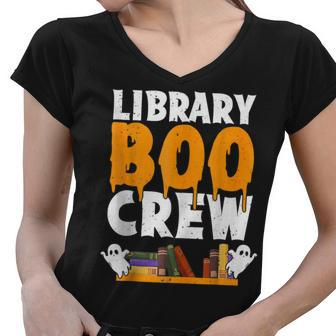 Library Boo Crew School Librarian Ghost Halloween Boys Girls Women V-Neck T-Shirt - Seseable