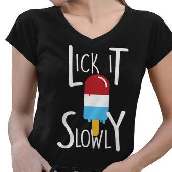 Lick It Slowly Popsicle Tshirt Women V-Neck T-Shirt - Monsterry