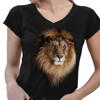 Lion Head Graphic Women V-Neck T-Shirt - Monsterry DE