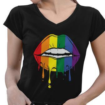 Lips Lgbt Gay Pride Lesbian Bisexual Ally Quote V2 Women V-Neck T-Shirt - Monsterry