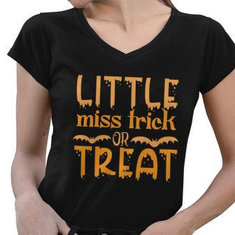 Little Miss Trick Or Treat Halloween Quote Women V-Neck T-Shirt - Monsterry