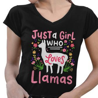 Llama Just A Girl Who Loves Llamas Llama Lover Gift Women V-Neck T-Shirt - Monsterry