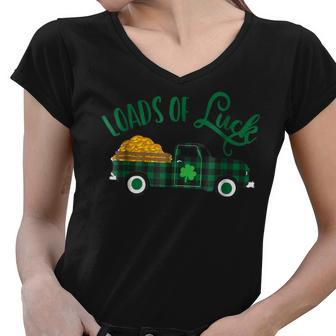 Loads Of Luck - St Pattys Day Vintage Pickup Truck Women V-Neck T-Shirt - Thegiftio UK