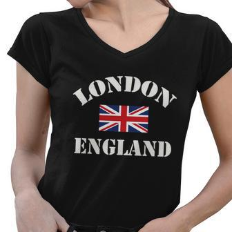 London England Souvenir Tourist Cute Gift Tshirt Women V-Neck T-Shirt - Monsterry
