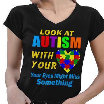 Look At Autism With Your Heart Women V-Neck T-Shirt - Monsterry UK