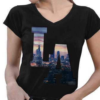 Los Angeles La Skyline Vintage California La Women V-Neck T-Shirt - Thegiftio UK
