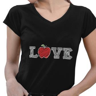 Love Apple Back To School Teacher Teacher Quote Graphic Shirt Women V-Neck T-Shirt - Monsterry AU