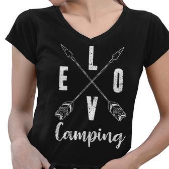 Love Camping Arrows Tshirt Women V-Neck T-Shirt - Monsterry