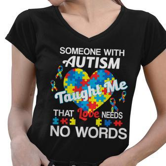 Love Needs No Words Autism Awareness Tshirt Women V-Neck T-Shirt - Monsterry DE