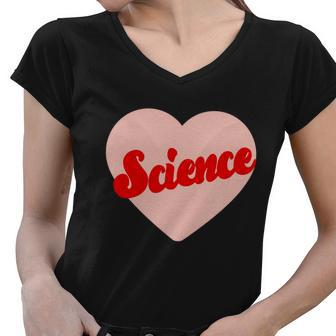 Love Science Retro Heart Women V-Neck T-Shirt - Monsterry