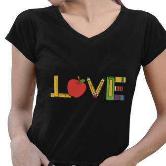 Love Teacher Life Apple Pencil Ruler Teacher Quote Graphic Shirt For Female Male Women V-Neck T-Shirt - Monsterry