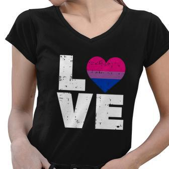 Love Vintage Heart Lgbt Bisexual Colors Gay Flag Pride Gift Women V-Neck T-Shirt - Monsterry