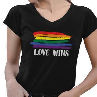 Love Wins Lgbt Gay Pride Lesbian Bisexual Ally Quote V2 Women V-Neck T-Shirt - Monsterry