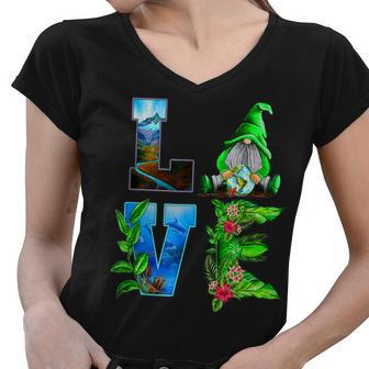 Love World Earth Day Planet Anniversary Earth Day Gnomes Women V-Neck T-Shirt - Thegiftio UK