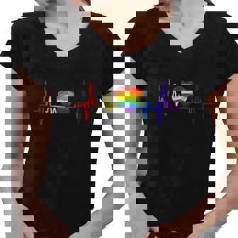 Lovely Lgbt Gay Pride Heartbeat Lesbian Gay Love Heartbeat Women V-Neck T-Shirt - Thegiftio