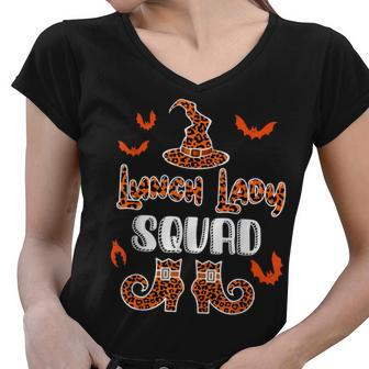 Lunch Lady Squad Leopard Witchs Hat Halloween Lunch Lady Women V-Neck T-Shirt - Thegiftio UK