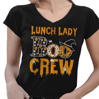 Lunch Lady Teacher Boo Crew Halloween Lunch Lady Teacher Women V-Neck T-Shirt - Seseable