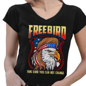 Lyriclyfe Free Bird Usa Eagle Graphic Design Printed Casual Daily Basic Women V-Neck T-Shirt - Thegiftio UK