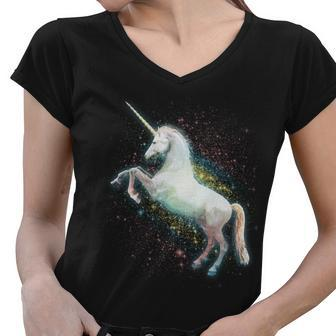 Magical Space Unicorn Graphic Design Printed Casual Daily Basic Women V-Neck T-Shirt