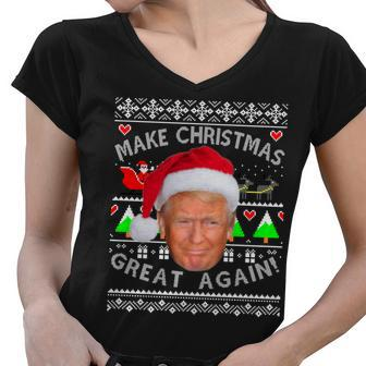Make Christmas Great Again Donald Trump Ugly Christmas Sweater Tshirt Women V-Neck T-Shirt - Monsterry AU