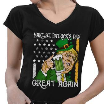 Make St Patricks Day Great Again Trump Leprechaun Us Flag Gift Graphic Design Printed Casual Daily Basic Women V-Neck T-Shirt - Thegiftio UK