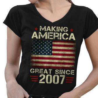 Making America Great Since 2007 Vintage Gifts 15Th Birthday Women V-Neck T-Shirt - Thegiftio UK