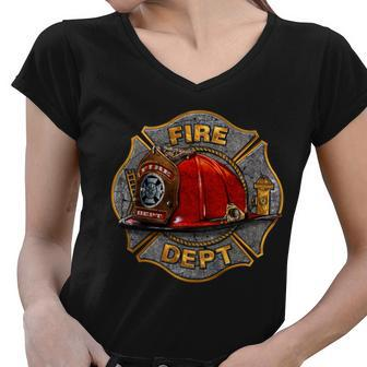 Maltese Fire Dept Helmet Tshirt Women V-Neck T-Shirt - Monsterry