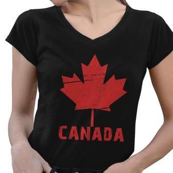 Maple Leaf Canadian Flag Happy Canada Day Women V-Neck T-Shirt - Monsterry UK