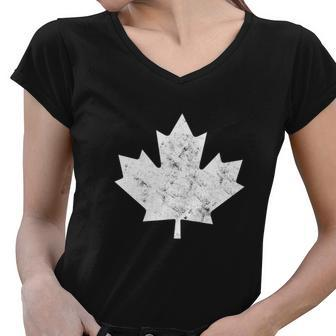 Maple Leaf Flag Vintage Red White Funny Canada Day Women V-Neck T-Shirt - Monsterry AU