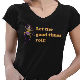 Mardi Gras Let The Good Times Roll Graphic Design Printed Casual Daily Basic Women V-Neck T-Shirt - Thegiftio UK